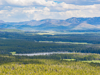 Sunny beautiful landscape along the Elephant Back Mountain Trail in Yellowstone National Park