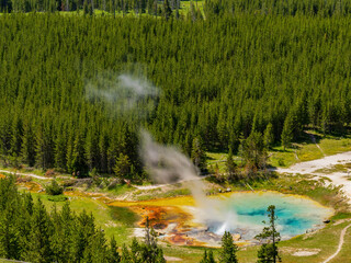 Sunny high angle view of beautiful landscape of Imperial Geyser