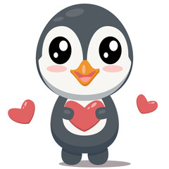Love illustration with cow in cartoon style and red hearts for romantic greeting card