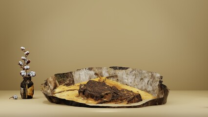 3d background products display podium scene with geometric platform. background 3d rendering with wood podium. stand to show cosmetic products