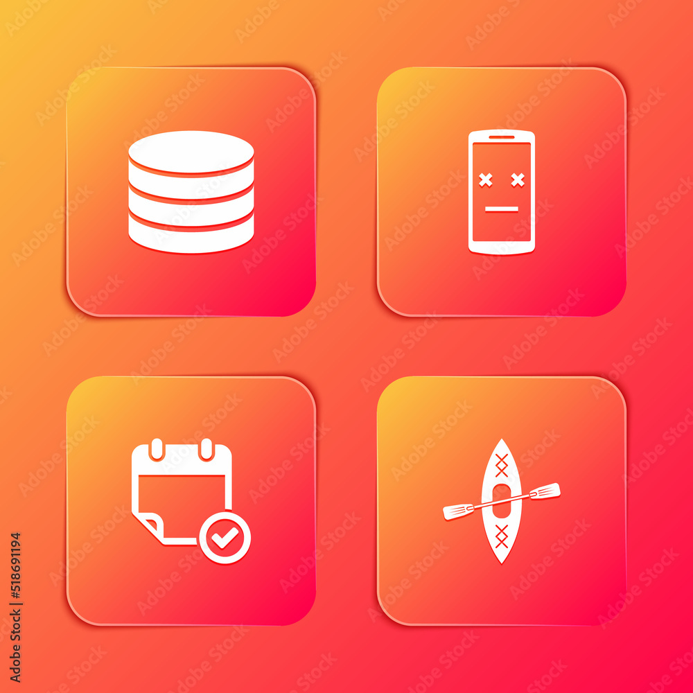 Canvas Prints set database, dead mobile, calendar with check mark and kayak and paddle icon. vector