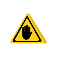 A yellow stop sign with a hand on it. Vector illustration