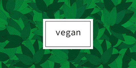 Leaves label background suitable for vegan products, beauty or food. Thin line vector illustration. - obrazy, fototapety, plakaty