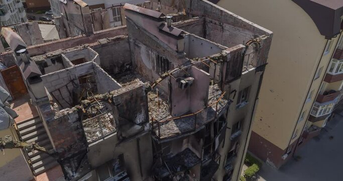 IRPIN, UKRAINE - JUNE 22, 2022: buildings destroyed by the Russian army