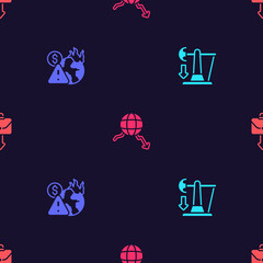 Set Drop in crude oil price, Global economic crisis, and Briefcase on seamless pattern. Vector