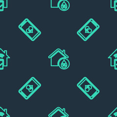 Set line House humidity, Mobile with heart rate and Smart home remote control system on seamless pattern. Vector