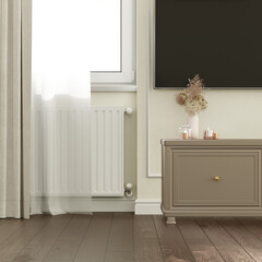 Modern interior of the corner of the living room in light colors. 3d rendering