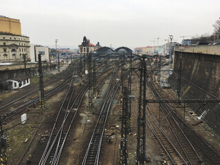Fototapeta na wymiar Railway in a station at Prague