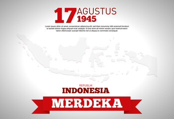 An illustration of the Indonesian archipelago with the inscription celebrating Indonesia's independence day on August 17, 1945