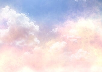 メルヘン ファンタジーな青空と雲 背景素材 夢かわいい 綿あめ