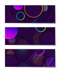 Gradient dark blue, green, orange and purple pink background with halftone memphis style. Modern banner template vector.	
