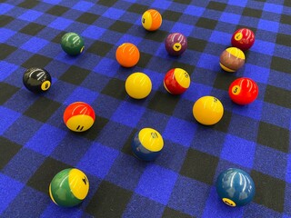 Billiard balls for American billiards. Colored pool balls.