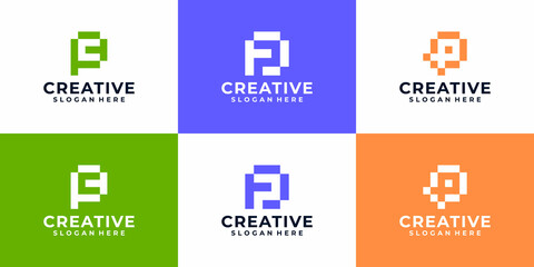 Set of initial letter p creative logo icon