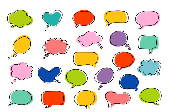 Set of colorful hand drawn speech bubble. Vector illustration.
