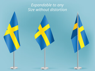Flag of Sweden with silver pole.Set of Sweden's national flag