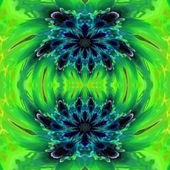 Beautiful color character layer with a hint of green neon light plant flower concept Green hydrangea kaleidoscope design etc