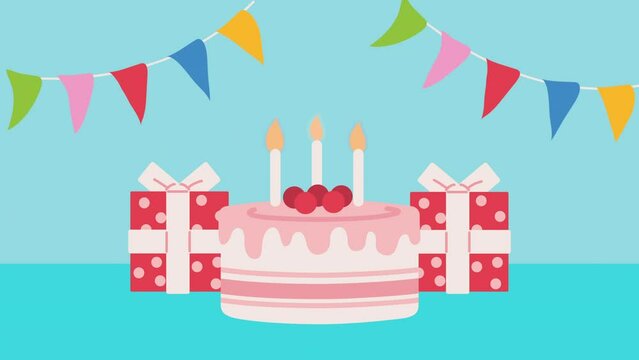 happy birthday celebration cake animation