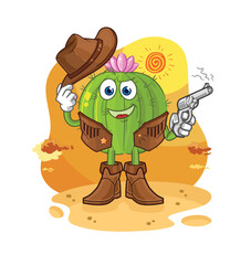 cactus cowboy with gun character vector