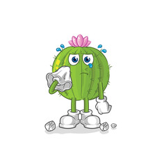 cactus cry with a tissue. cartoon mascot vector
