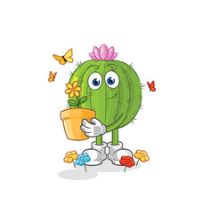 Obraz premium cactus with a flower pot. character vector