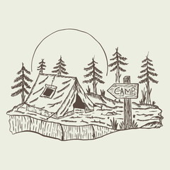 Fototapeta na wymiar Camping in the beauty night graphic illustration vector art t-shirt design