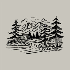 Good view of nature for adventure and camp graphic illustration vector art t-shirt design