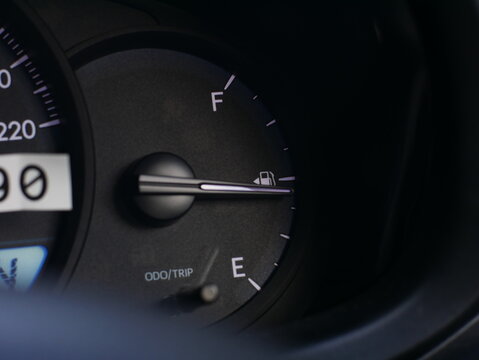 Fuel meter in the car. Fuel Gauge half empty. 