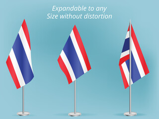 Flag of Kingdom of Thailand with silver pole.Set of Thailand's national flag