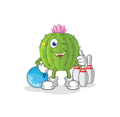 cactus play bowling illustration. character vector