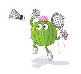 cactus smash at badminton cartoon. cartoon mascot vector