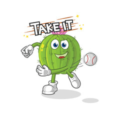 cactus throwing baseball vector. cartoon character