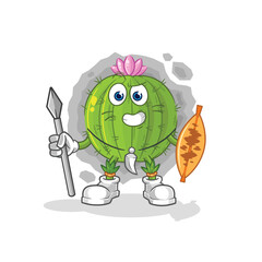 cactus african tribal fighter mascot. cartoon vector
