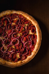 Perfect Pasta Classic Italian Homemade Artisan Bacon Tomato Sauce Sausage Sweet Melted Cheese Onion Chicken Meat Shrimp Menu Gourmet on a Dark Background