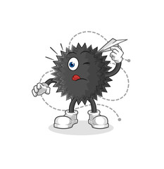 sea urchin with paper plane character. cartoon mascot vector