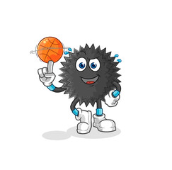 sea urchin playing basket ball mascot. cartoon vector