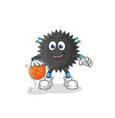 sea urchin dribble basketball character. cartoon mascot vector