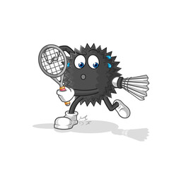sea urchin playing badminton illustration. character vector