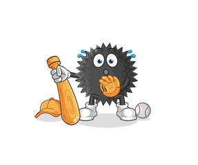 sea urchin baseball Catcher cartoon. cartoon mascot vector