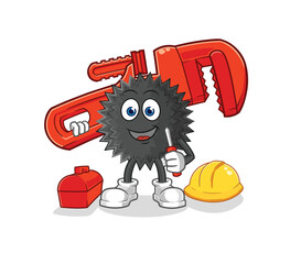 sea urchin plumber cartoon. cartoon mascot vector