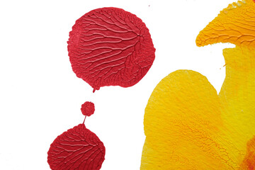 red yellow abstract acrylic painting color texture on white paper background by using rorschach...