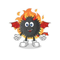 sea urchin demon with wings character. cartoon mascot vector