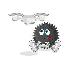 sea urchin with drone character. cartoon mascot vector