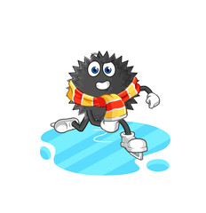 sea urchin ice skiing cartoon. character mascot vector