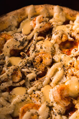 Perfect Pasta Classic Italian Homemade Artisan Bacon Tomato Sauce Sausage Sweet Melted Cheese Onion Chicken Meat Shrimp Menu Gourmet on a Dark Background