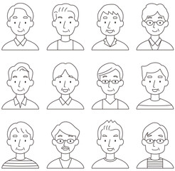 中年男性　顔　アイコン　セット