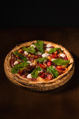 Perfect Pasta Classic Italian Homemade Artisan Bacon Tomato Sauce Sausage Sweet Melted Cheese Onion Chicken Meat Shrimp Menu Gourmet on a Dark Background