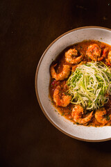 Perfect Pasta Classic Italian Homemade Artisan Bacon Tomato Sauce Sausage Sweet Melted Cheese Onion Chicken Meat Shrimp Menu Gourmet on a Dark Background