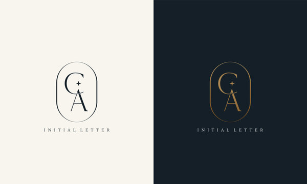 premium CA logo monogram with gold circle frame. luxury initials design minimal modern typeface