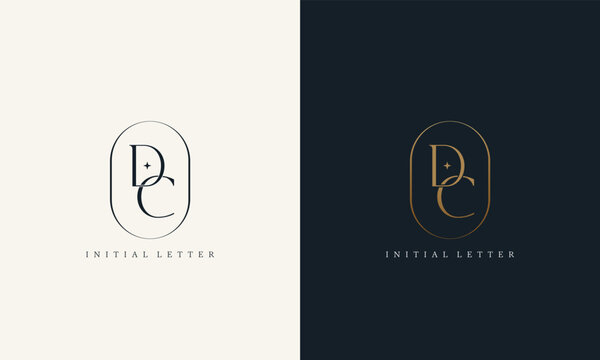 premium DC logo monogram with gold circle frame. luxury initials design minimal modern typeface
