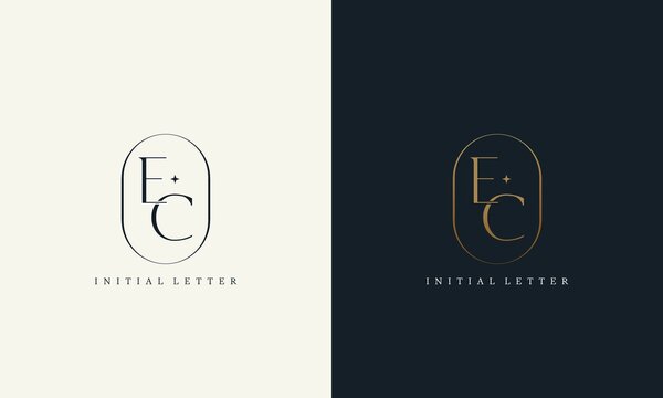premium EC logo monogram with gold circle frame. luxury initials design minimal modern typeface